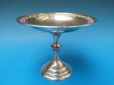 A white metal tazza, stamped sterling, d