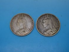 Two Jubilee head Victorian crowns for 18