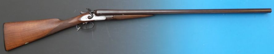 Charles Osborne 12 bore double barrelled side by side hammer action shotgun, the side plates with