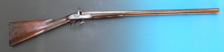A James Lee & Sons 12-bore muzzle hammer action loading shotgun with engraved decoration to the