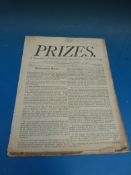 A rare no 1 'Prizes' 1891 penny journal or throwaway broadsheet 'A Journal of Entertaining