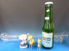 A glass yard of ale and a half yard, Babycham novelty bottle, Heineken tankard etc