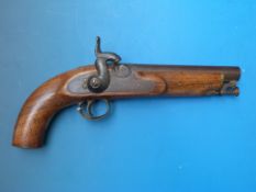 A Fred Barnes, Tower Hill, London 19thC percussion pistol with dolphin hammer and captive ramrod