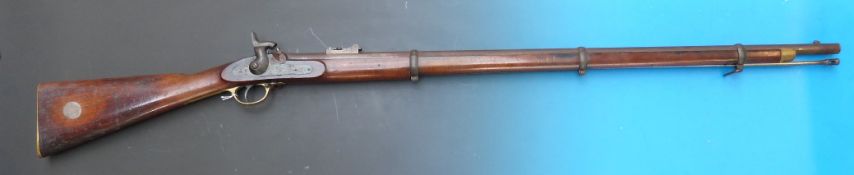 A London Arms Company muzzle-loading musket with silver inset presentation medallion to stock 