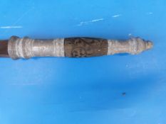 An 18thC / 19thC Persian sword in scabbard with engraved design to hilt