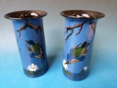 A pair of Torquay Ware kingfisher vases
