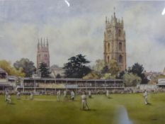 A signed limited edition 49/500 Somerset cricketing print by Sturgeon (33 x 57cm)