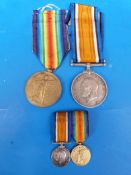 A WWI pair of medals with cased miniatures awarded to 27335 Pte E A Sharp, Gloucestershire Regiment