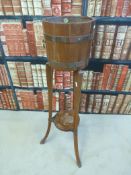 A coopered Lister jardiniere, approx 100cm tall, with Lister ivorine plaque