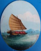 A set of three oils on oval wooden panels, script verso 