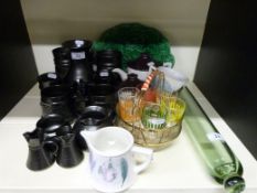 Collection of Poole, Prinknash, Portmeirion, retro glass set, German lamp and a glass rolling pin