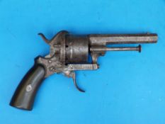 A Belgian 9mm pinfire six shot revolver with engraved floral decoration and ELG proof mark