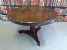 A Victorian tilt top breakfast or occasional table, raised on a tapering octagonal column and
