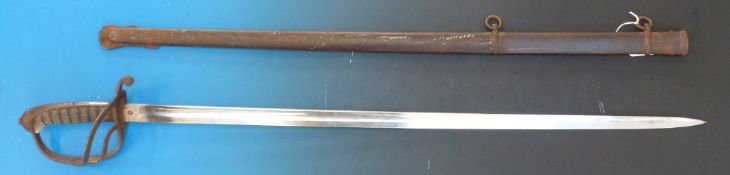 A Hobson & Co shagreen handled sword, in scabbard, the blade engraved for the Royal Artillery