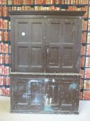 A substantial 19th/20thC painted pine housekeeper's cupboard with three shelves and twin cupboard