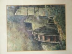C J Thornton: Watercolour of a waterwheel, signed