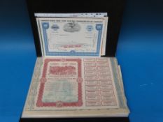 A collection of various share certificates to include mining, railroads, chemist etc.