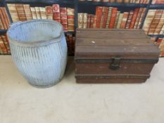 A vintage galvanised dolly tub and a metal chest