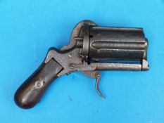A continental 9mm pinfire pepper box revolver, c1860 with embossed decoration