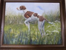 An oil on board of an English pointer, signed Dawes 88