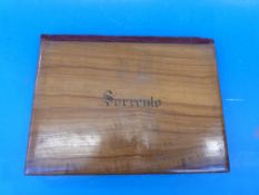 A Sorrento Ware velvet-lined blotter or book cover with inlaid decoration of a man leading a lady