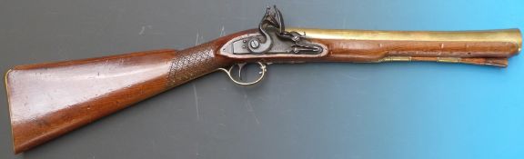 A 19thC brass barrelled blunderbuss with 