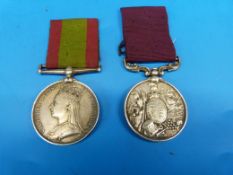 Two Victorian military medals comprising 1878-79-80 Afghanistan medal, probably named originally