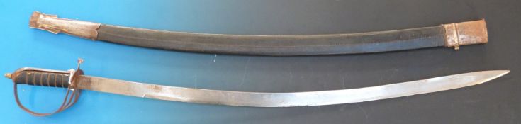 An Indian sword in scabbard with bound handle