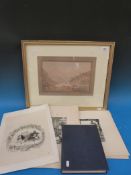 William Bell Scott etching of a cavalier, watercolour 