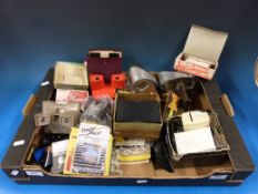 A quantity of View Master and other stereoscopic viewers and discs, microscopes etc