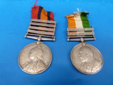 King and Queen SA medal with clasps for Relief of Ladysmith, Orange Free State, Tugela Heights,