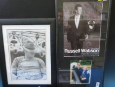 A signed Ozzy Osbourne photograph in easel frame, a signed Russell Watson photograph and a signed