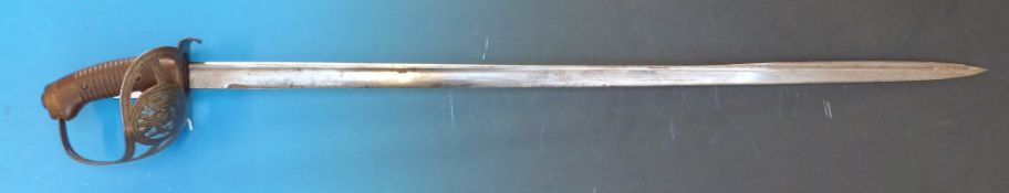 A Chilean sword, the basket hilt with coat of arms, the blade engraved Republica de Chile and