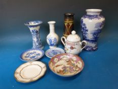 An 18thC Chinese saucer, Bretby vase, Masons vase with chinoiserie scene etc