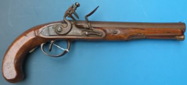 A 19thC Collis of Oxford flintlock pistol with engraved decoration and captive ramrod