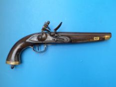 A continental service flintlock pistol with brass mounts c1800