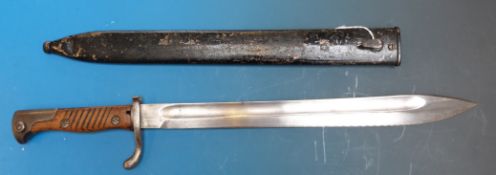 A German Mauser bayonet marked C G Haerel Suhl crowned for Kaiser Wilhelm II, in scabbard