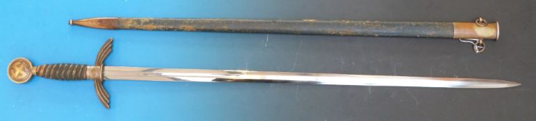 A German Third Reich Luftwaffe officer's sword and scabbard by F & A Helbig, Steinbach (98cm long,