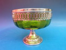 A Jugendstil plated green glass fruit bowl,  c1900