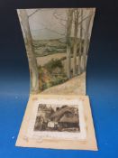 Anne Anderson signed etching of a thatched cottage together with a watercolour attributed to