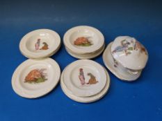 Kate Greenaway Mother Goose Nursery china by Ridgways, comprising four plates, four dishes, soup