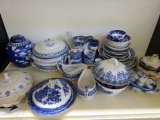 A quantity of blue and white china including Worcester