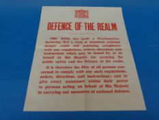 A late 1930's Defence of the Realm poster, with WWII Churchill interest