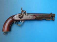 A percussion service pistol with captive brass mounts lock marked with crown and Birmingham ramrod