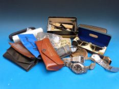 MK 14 ministry marked flying glasses in case, Sheaffer desk set, gentlemen's wristwatches, cased