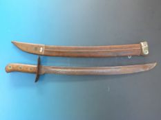 A late 19thC short sword stamped Hembrug with brass-mounted leather scabbard