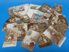 A quantity of WW2 era postcards together with two letters with 