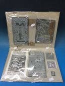 Five metal printing blocks including Arthur Gaskin