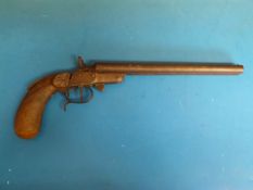A Belgian Tuckaway .410 double barrelled shotgun pistol, 9.5 inch barrels, serial number 6447.