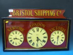 A reproduction 'Bristol Shipping Co' triple clock together with a similar style French wine wooden